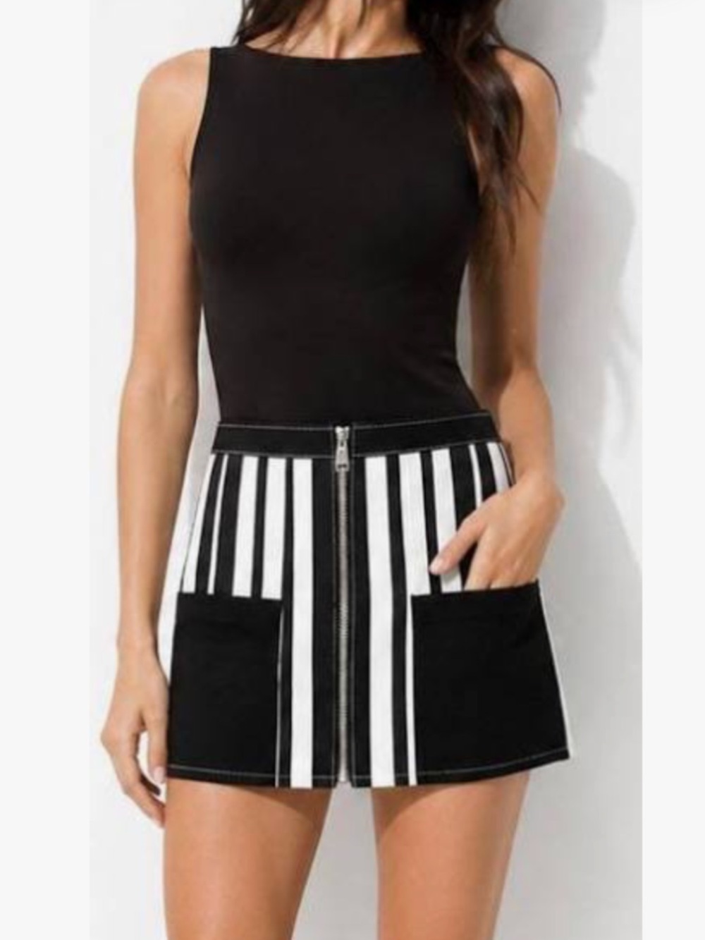 BDG Urban Outfitters Black & White Striped Denim Mini Skirt - XS